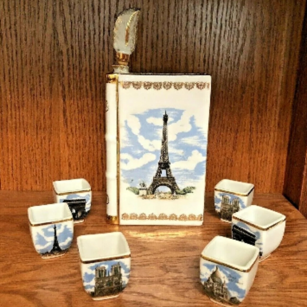 VTGPorcelain LIMOGES Castel Cognac decanter w/cups